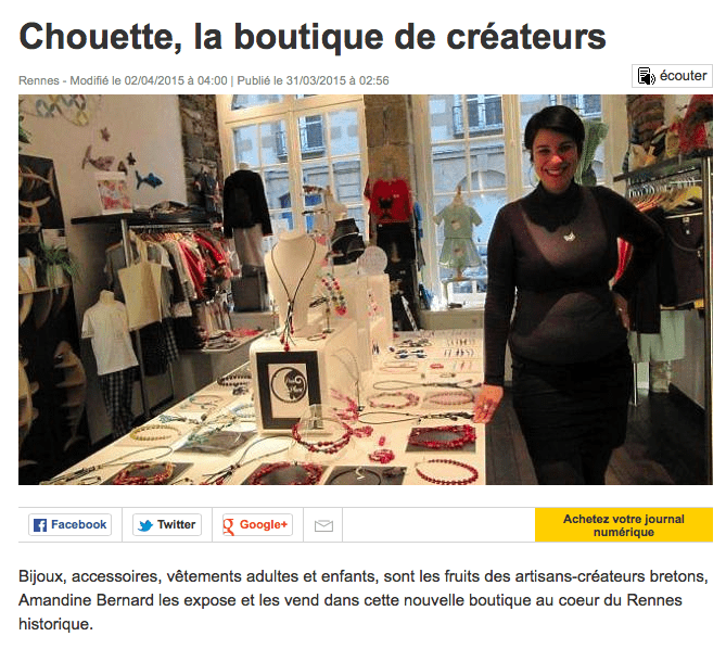 Ouest France presse boutique de créateurs Chouette à Rennes
